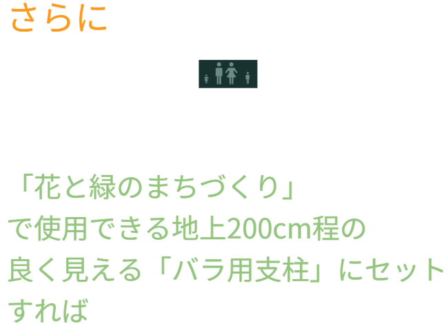 防犯カメラを内蔵できる照明灯を、地上約200cmの「バラ用支柱」に設置し、その存在を公表することで、犯罪者の目に留まりやすくなり、防犯カメラの有無にかかわらず抑止力が働くことを示しています。ただし、安心を再構築するには広報活動が必要であることも伝えています。