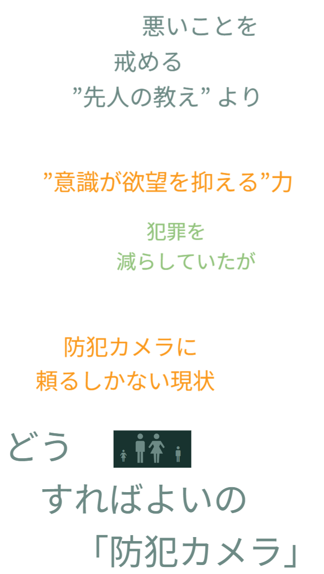 これまでは、   悪いことを戒める教えより   「誰かに見られている」という意識が   欲望を抑える力となっていたようです。